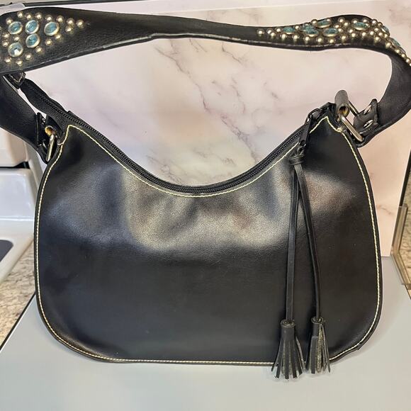 Steve Madden Black Hobo Shoulder Bag – Embellished Rhinestone Shoulder Strap - Picture 1 of 11